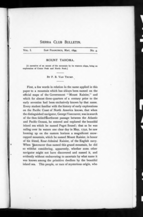 Sierra Club Bulletin 1894 Vol 1 No 4 May cover